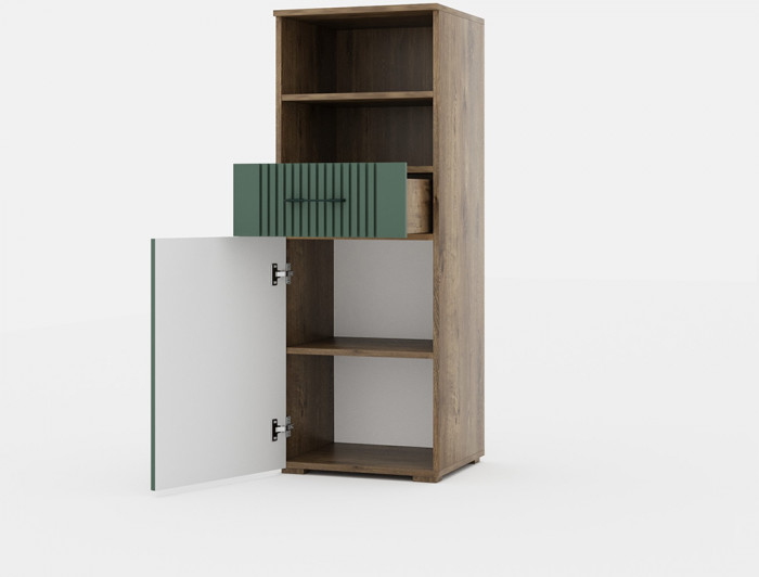 Тумба высокая для гостиной "Монреаль" - Дуб канзас/Зеленый матовый