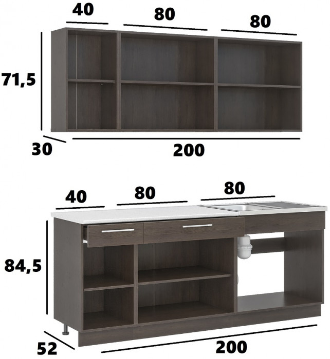 Кухонный гарнитур Маша 2.0 м, дуб крафт белый