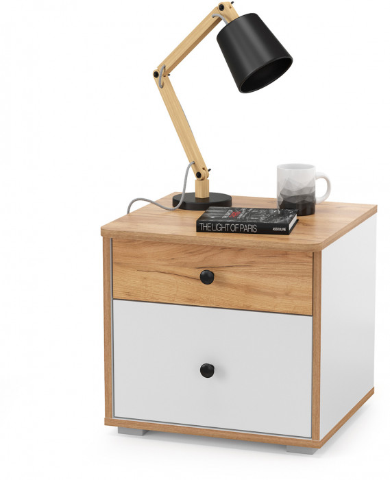 Вуди 11.02 Кровать + Тумба 13.287, цвет белый премиум/дуб крафт золотой/саванна латте, ШхГхВ 254,2х94,4х96,5 см, 900х2000 мм, б/м, осн. есть