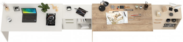 Два Стола письменных Лайт 03.245F, цвет белый шагрень/сатин/дуб эндгрейн элегантный, ШхГхВ 342,7х136х75,2 см.(угл.) или 407х68х75,2 см.(пр.), ун. сб.