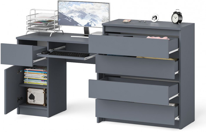 Мори компьютерный стол МС-1 левый + Комод МК800.4, графит