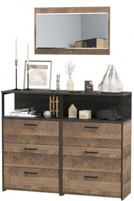 Трувор 13.307.02 Комод с ящиками + 13.307.02 Комод с ящиками + 15.30 Зеркало, цвет дуб гранж песочный/интра, ШхГхВ 132х37х195 см.