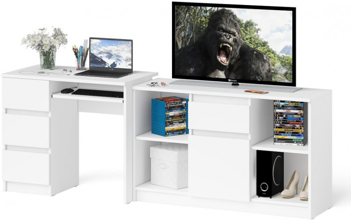 Мори Стол компьютерный МС-6 левый + Тумба МТВ1204.1, цвет белый, ШхГхВ 210,4х50х76,6 см., выдвижные ящики слева, НЕ универсальная сборка
