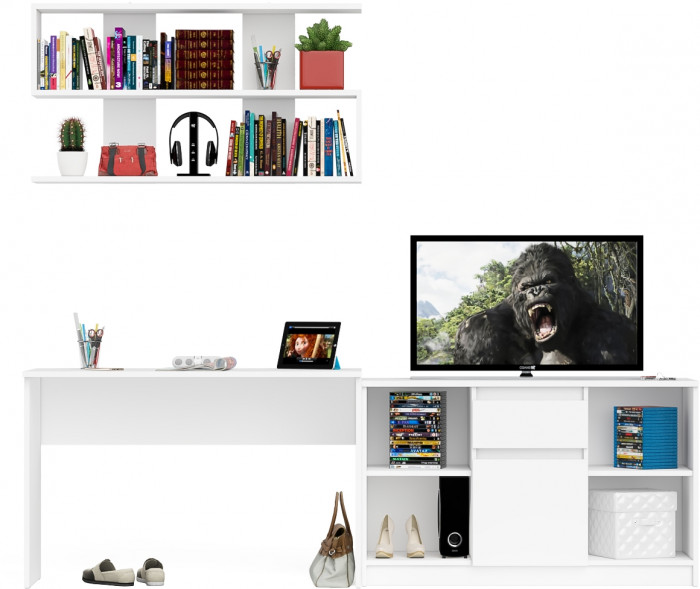 Мори Стол письменный МСП1200.1 + Тумба МТВ1204.1 + Полка 1200, цвет белый, ШхГхВ 240,8х50х209,6 см., универсальная сборка