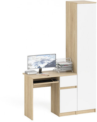 Мори компьютерный стол МС-1 правый + Пенал МШ400.1, дуб сонома/белый