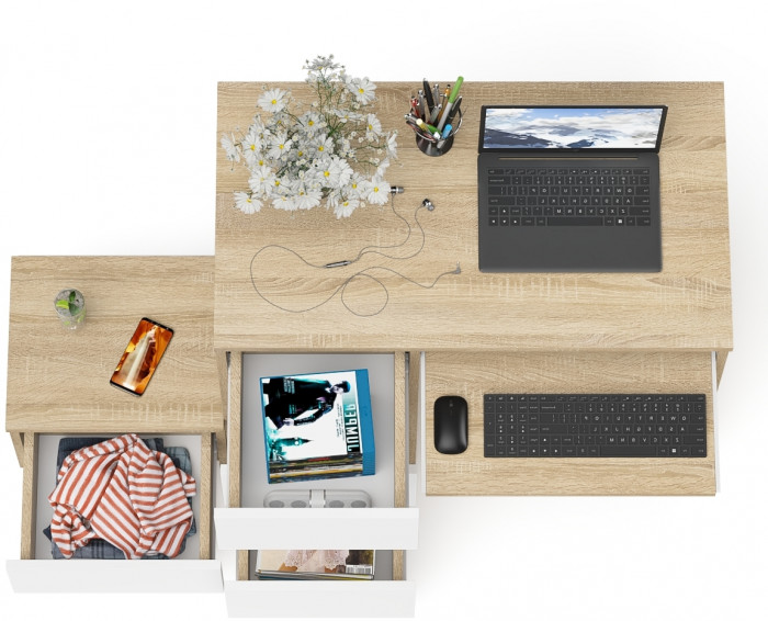 Мори компьютерный стол МС-6 левый + Тумба ТМП400.1, дуб сонома/белый