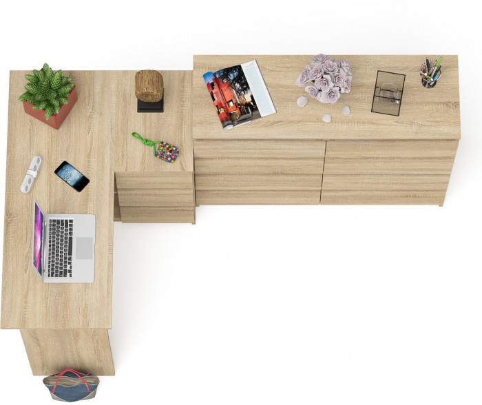 Мори Стол компьютерный МС-16 правый + Комод МК1200.8, цвет дуб сонома, ШхГхВ 244,8х84,9х94 см., выдвижные ящики справа, НЕ универсальная сборка