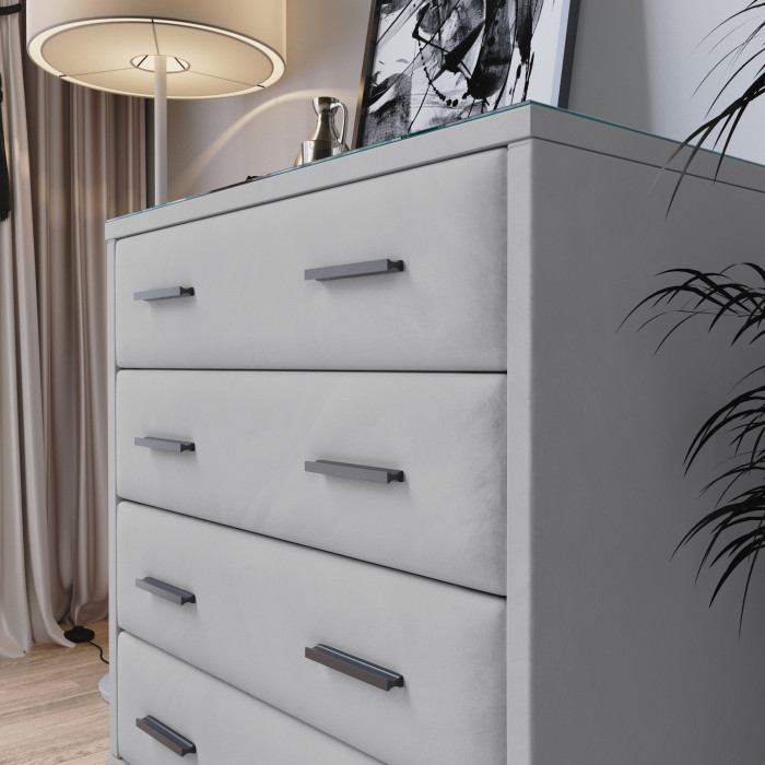 Интерьерный комод со стеклом светло-серый