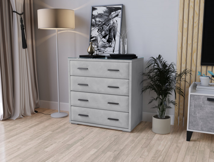 Интерьерный комод со стеклом светло-серый