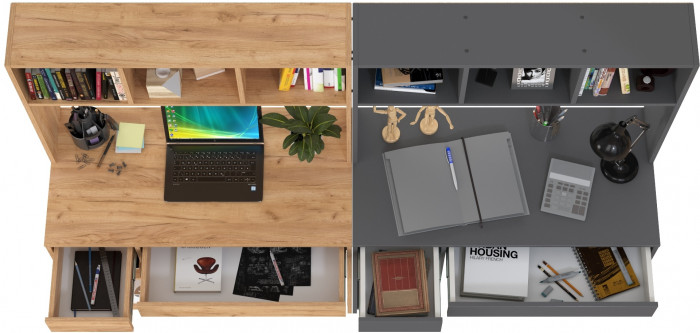 Стол компьютерный Комфорт 12.77F + Стол компьютерный Комфорт 12.77F, цвет дуб крафт золотой/тёмно-серый, ШхГхВ 200х49,8х147 см., универсальная сборка