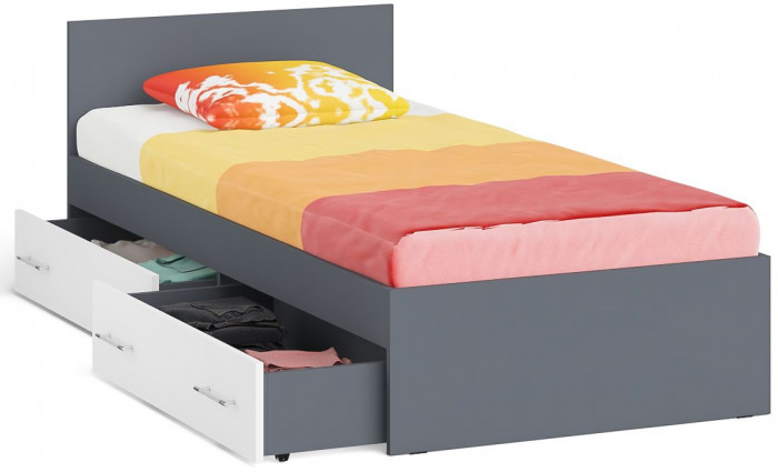 Мори Кровать с ящиками 0900, графит/белый