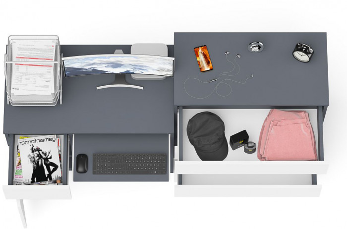 Мори компьютерный стол МС-1 левый + Комод МК800.4, графит/белый