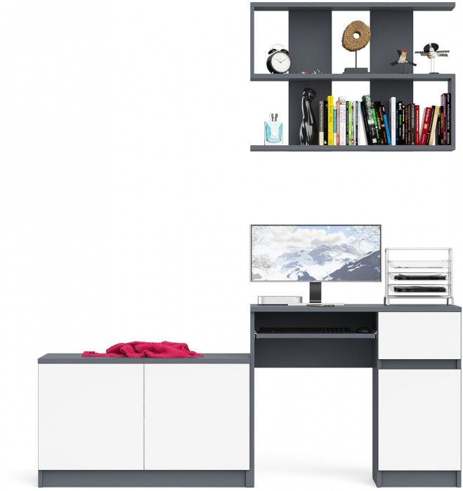 Мори компьютерный стол МС-1 правый + Тумба МА900.1 + Полка 900, графит/белый