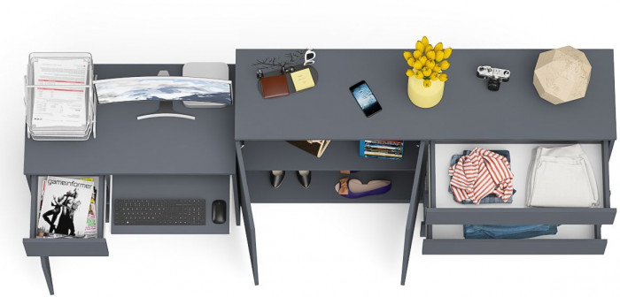 Мори Стол компьютерный МС-1 левый + Комод МК1600.1, цвет графит, ШхГхВ 250,4х50х94 см., выдвижной ящик слева, НЕ универсальная сборка