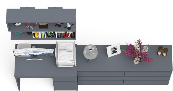 Мори Стол компьютерный МС-1 правый + Комод МК1380.6 + Полка 900, цвет графит, ШхГхВ 228х50х209,6 см., НЕ универсальная сборка