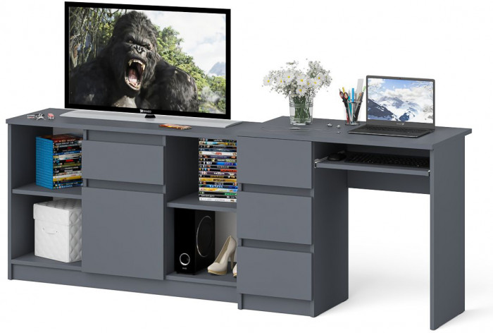 Мори Стол компьютерный МС-6 левый + Тумба МТВ1204.1, цвет графит, ШхГхВ 210,4х50х76,6 см., выдвижные ящики слева, НЕ универсальная сборка