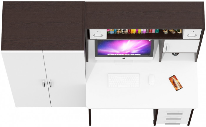 компьютерный стол С-МД-СК9+Шкаф С-МД-СК9Ш, венге/белый шагрень