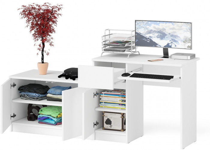 Мори компьютерный стол МС-1 левый + Тумба МА900.1, белый