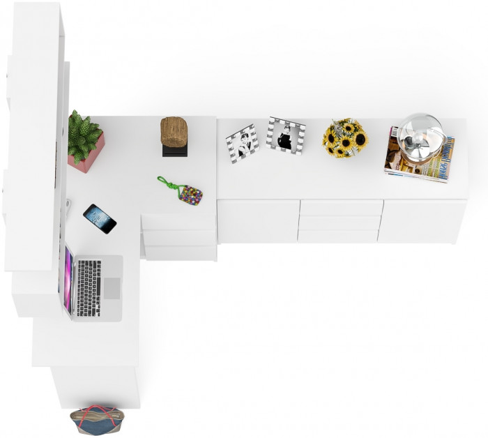 Мори компьютерный стол МС-16 правый + Комод МК1200.3 + Полка 1200, белый