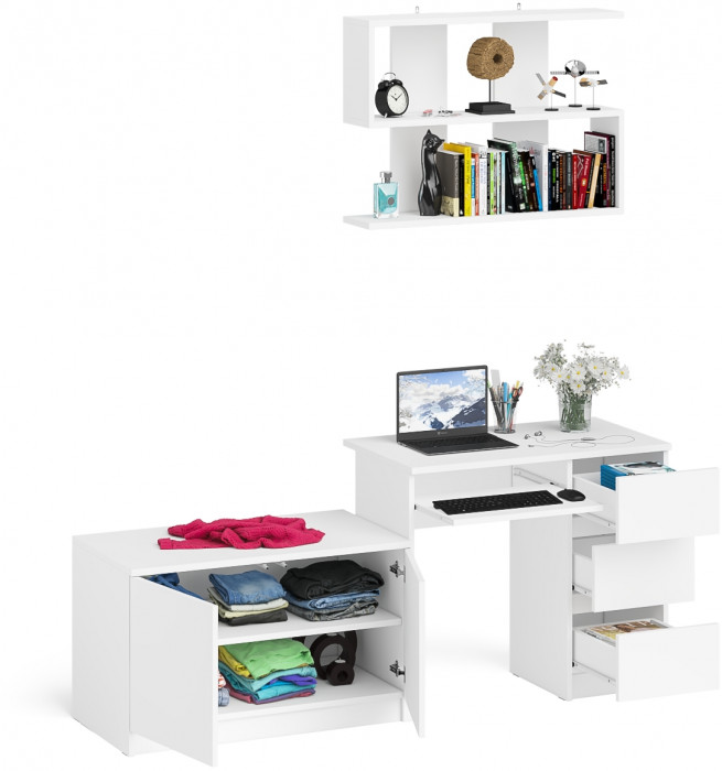 Мори компьютерный стол МС-6 правый + Тумба МА900.1 + Полка 900, белый