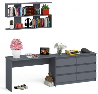 Мори письменный стол МСП1200.1 + Комод МК1200.6 + Полка 1200, графит