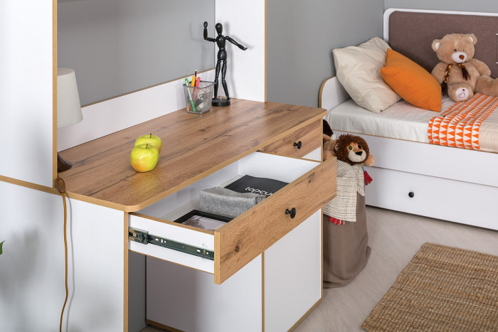 Вуди 12.42 Стол письменный, цвет белый премиум/дуб крафт золотой, ШхГхВ 110х52,7х78,4 см., универсальная сборка