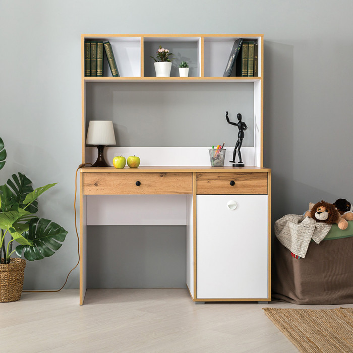 Вуди 12.42 Стол письменный, цвет белый премиум/дуб крафт золотой, ШхГхВ 110х52,7х78,4 см., универсальная сборка