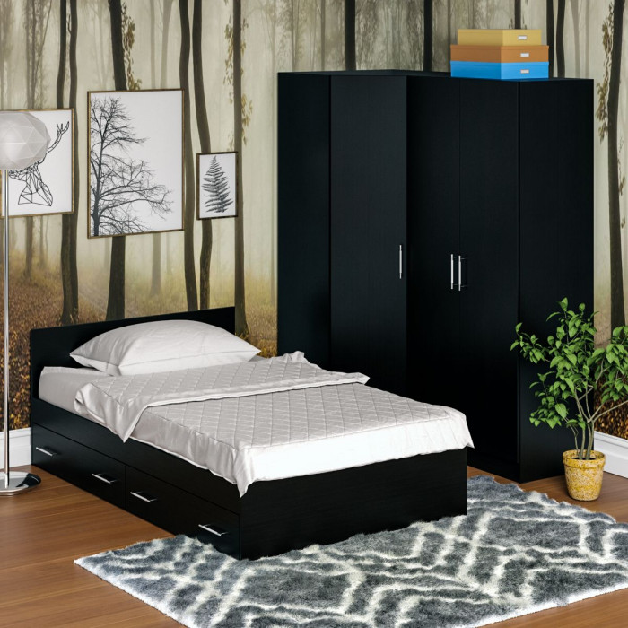 Спальня Стандарт 2-1200Я, цвет венге, ШхГхВ 123,5х203,5х70 + 171,2х81,2х200 см., сп.м. 1200х2000 мм., без матраса, основание есть