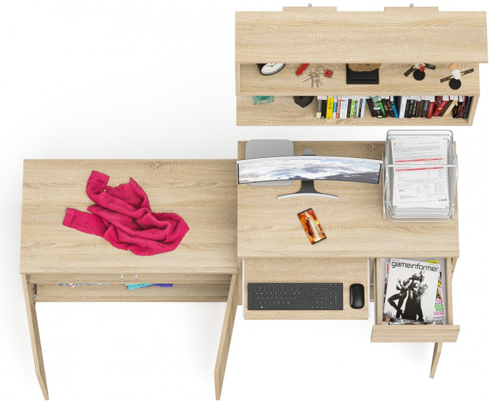 Мори компьютерный стол МС-1 правый + Тумба МА900.1 + Полка 900, дуб сонома