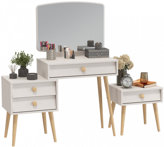 Афина Спальня Трюмо + Тумба прикроватная, цвет кашемир серый, ШхГхВ 105х38,6х129 + 45х37х45 см., универсальная сборка