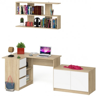 Мори компьютерный стол МС-16 левый + Тумба МА900.1 + Полка 1200, дуб сонома/белый