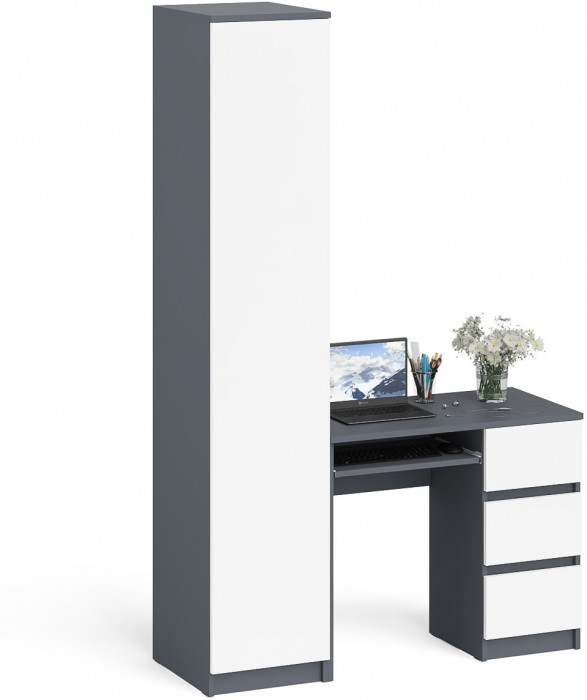 Мори Стол компьютерный МС-6 правый + Пенал МШ400.1, цвет графит/белый, ШхГхВ 130,4х50,4х209,6 см., выдвижные ящики справа, НЕ универсальная сборка