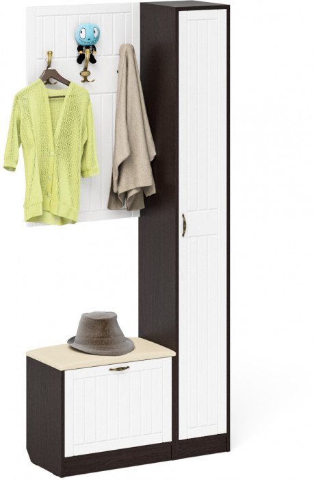 Прихожая П-6 Компоновка № 21, венге/фасады МДФ белое дерево фрезеровка прованс