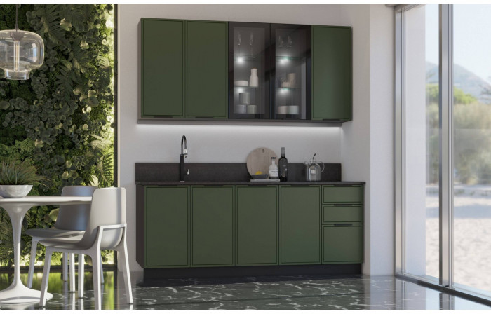 Кухня МДФ 2000/900 Николь (Холст вулканический, Графит)