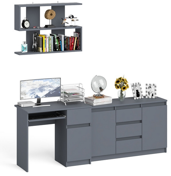 Мори компьютерный стол МС-1 правый + Комод МК1200.3 + Полка 900, графит
