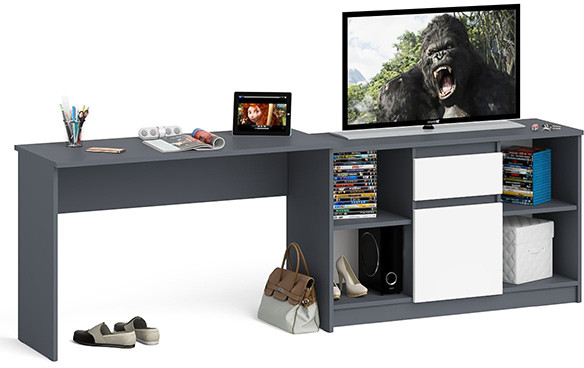 Мори письменный стол МСП1200.1 + Тумба МТВ1204.1, графит/белый