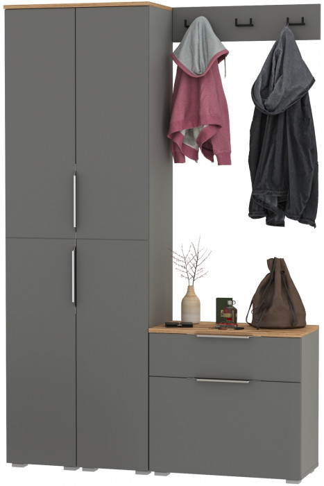 Октава Прихожая 19, серый графит/дуб крафт золотой/фасады МДФ серый графит