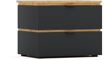 Тумба прикроватная 2 ящика "Ривьера" - Дуб наварра/Шагрень черная