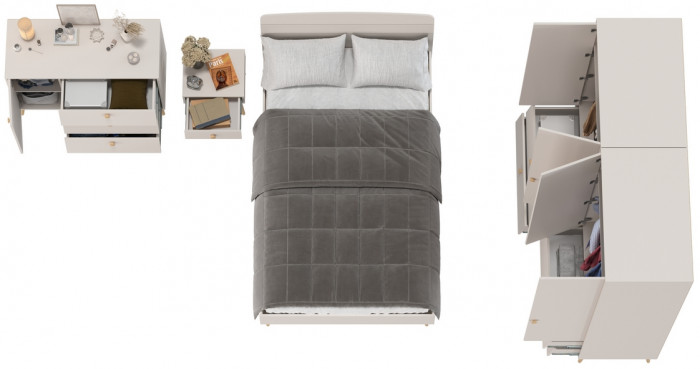 Афина Спальня 37-1200, цвет кашемир серый, сп.м. 1200х2000 мм., б/м, основание есть - фанера