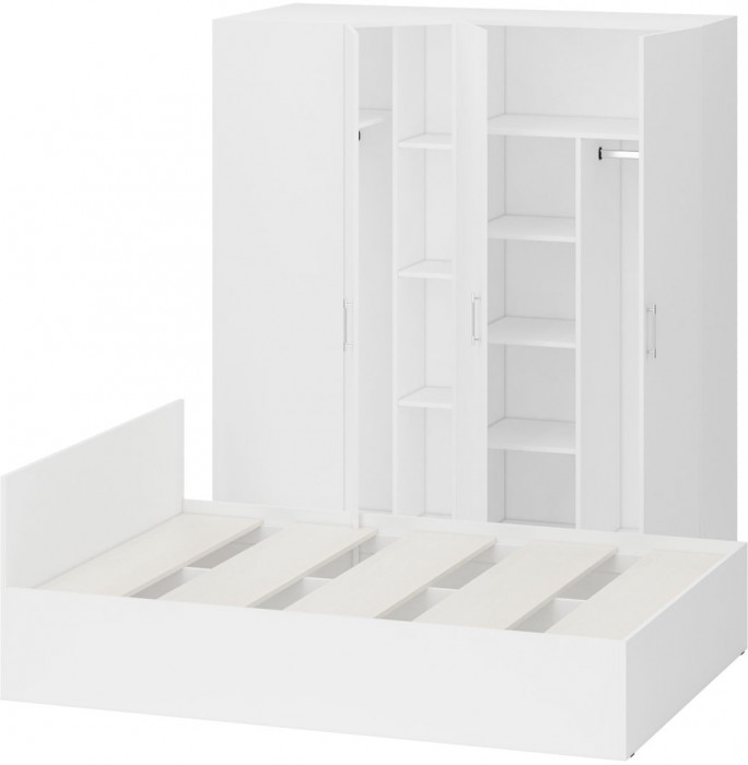 Спальня Стандарт 2-1400, цвет белый, ШхГхВ 143,5х203,5х70 + 171,2х81,2х200 см., сп.м. 1400х2000 мм., без матраса, основание есть