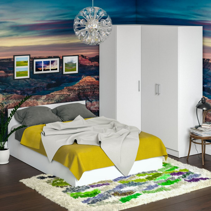 Спальня Стандарт 2-1400, цвет белый, ШхГхВ 143,5х203,5х70 + 171,2х81,2х200 см., сп.м. 1400х2000 мм., без матраса, основание есть