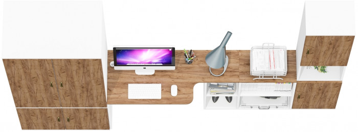 Лидер-8 Шкаф МД 19Б + Стол + Пенал, белый шагрень/крафт золото