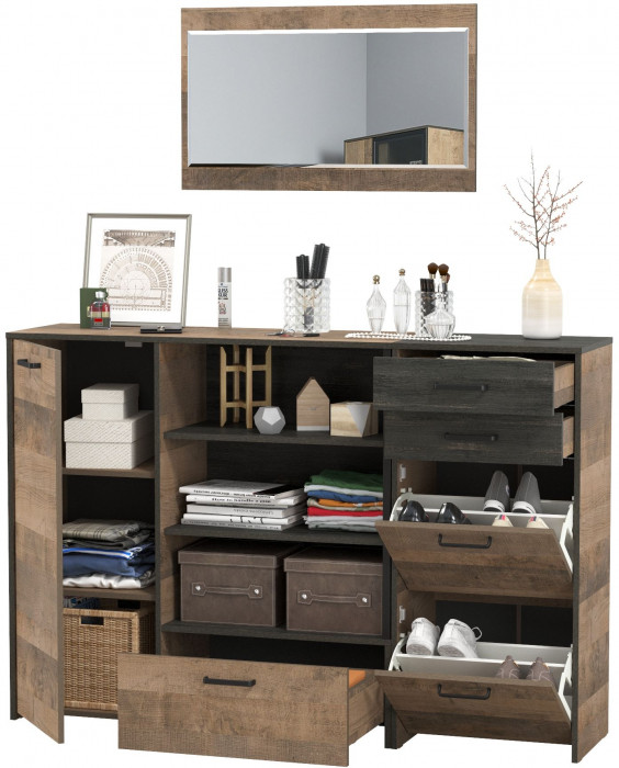 Трувор Прихожая 144, цвет дуб гранж песочный/интра, ШхГхВ 159х37х195 см., универсальная сборка