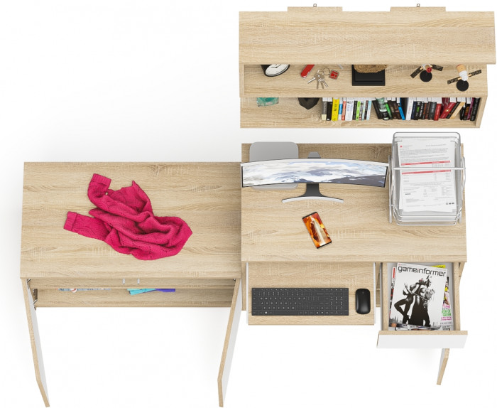 Мори компьютерный стол МС-1 правый + Тумба МА900.1 + Полка 900, дуб сонома/белый