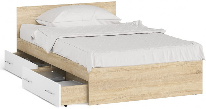 Мори Кровать с ящиками 1200, цвет дуб сонома/белый, ШхГхВ 123,5х203,5х70 см., сп.м. 1200х2000 мм., без матраса, основание есть