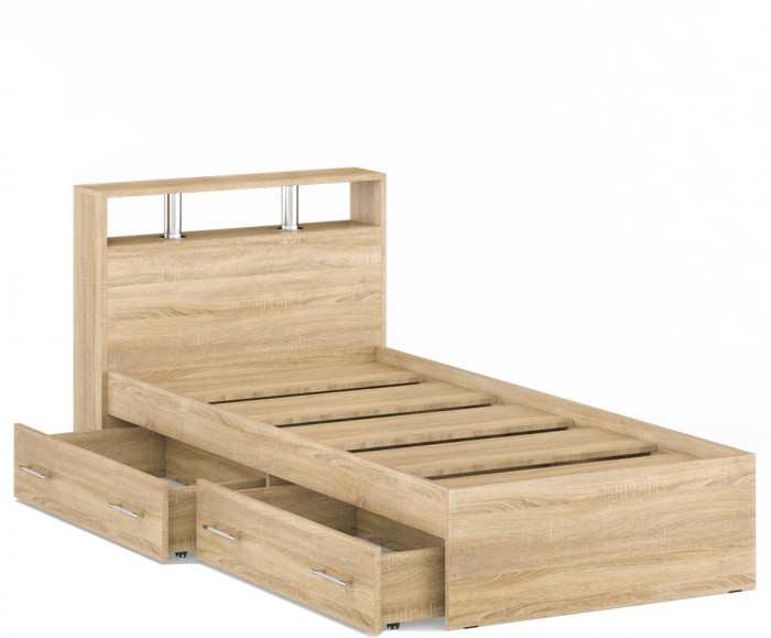 Камелия Кровать с ящиками 0900, цвет дуб сонома, ШхГхВ 93,5х217х78,2 см., сп.м. 900х2000 мм., без матраса, основание есть