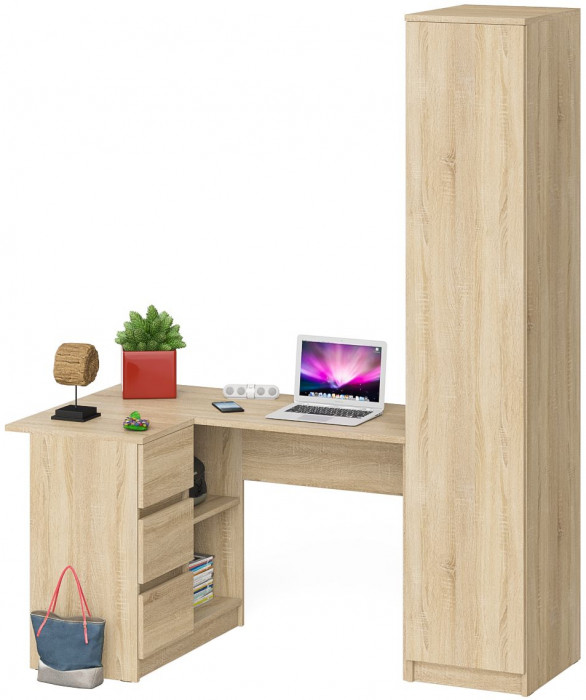 Мори Стол компьютерный МС-16 левый + Пенал МШ400.1, цвет дуб сонома, ШхГхВ 164,8х84,9х209,6 см., выдвижные ящики слева, НЕ универсальная сборка