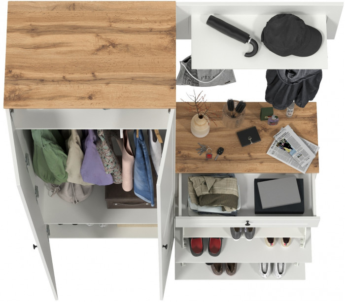 Остин Прихожая 17, белый шагрень/дуб крафт золотой