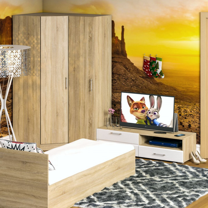 Спальня Стандарт 4-0800, дуб сонома/фасады ТВ тумбы МДФ белый глянец