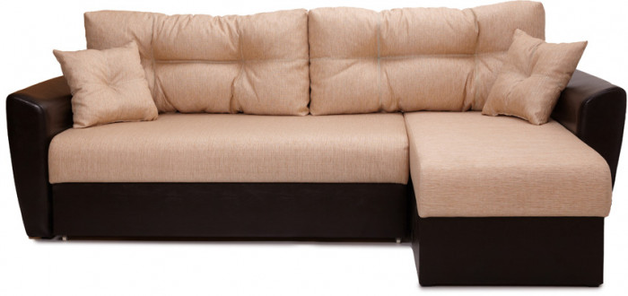 Диван-кровать угловой Амстердам, 160х200, еврокнижка, рогожка/экокожа, бежево-коричневый